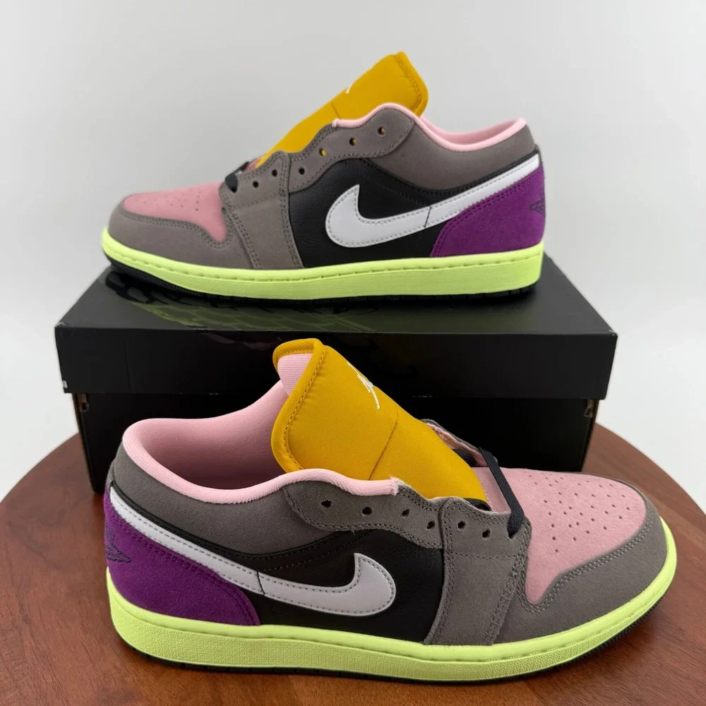 Nike Air Jordan 1 Low SE Leather Sneakers Grey Multi-Color HQ2010-005 Men 10